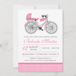 Invitation Rose pour Baby Shower Vélo