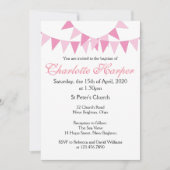 Invitation rose pour baptême de bébé Bunting (Devant)