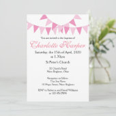 Invitation rose pour baptême de bébé Bunting (Debout devant)