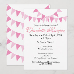 Invitation rose pour baptême de bébé Bunting