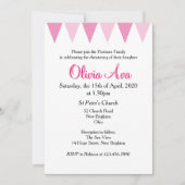 Invitation rose pour baptême de bébé Bunting (Devant)