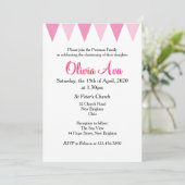 Invitation rose pour baptême de bébé Bunting (Debout devant)