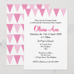 Invitation rose pour baptême de bébé Bunting
