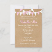 Invitation rose pour baptême de bébé Bunting (Devant)