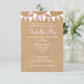 Invitation rose pour baptême de bébé Bunting (Debout devant)