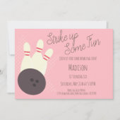 Invitation rose pour fête d'anniversaire au bowlin (Devant)