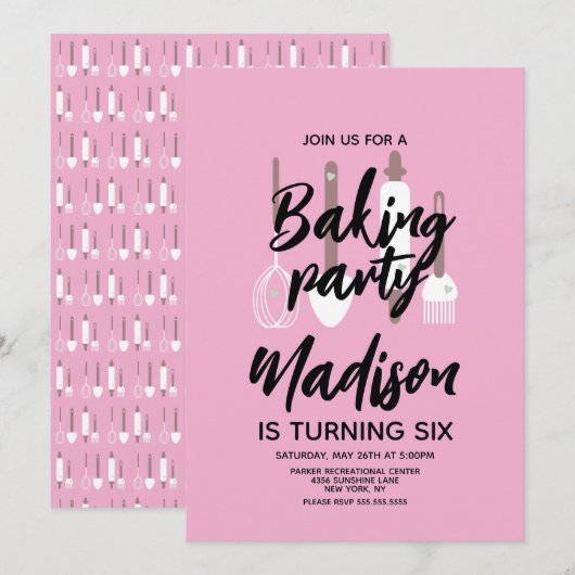 Invitation rose pour fête d'anniversaire de chef p (Devant / Derrière)