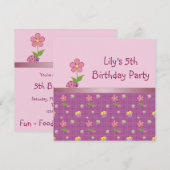 Invitation rose pour la fête d'anniversaire de 5 a (Devant / Derrière)