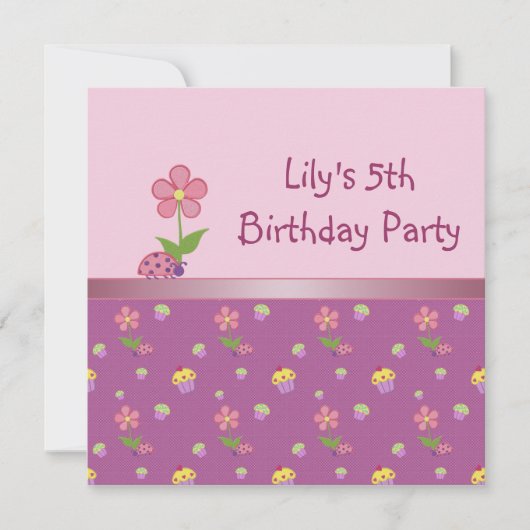 Invitation rose pour la fête d'anniversaire de 5 a (Devant)