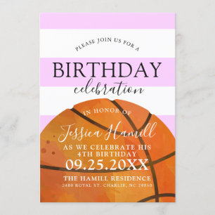 Invitation rose pour l'anniversaire du basket-ball