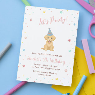 Invitation rose pour l'anniversaire d'un chiot mig