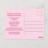 Invitation rose pour l'anniversaire d'une soirée p (Dos)