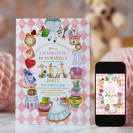 Invitation rose pour le 3ème anniversaire d'Alice 