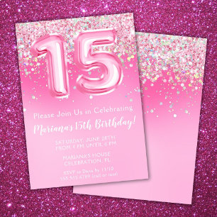 Invitation rose pour les 15 ans avec paillettes ro