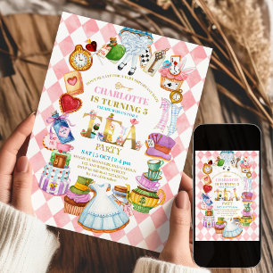 Invitation rose pour les 5 ans d'Alice au pays des