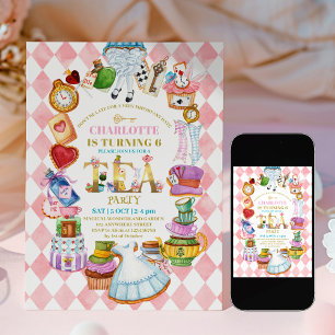 Invitation rose pour les 6 ans d'Alice au pays des