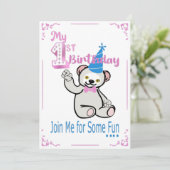 Invitation rose pour premier anniversaire (Debout devant)
