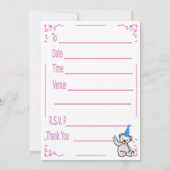 Invitation rose pour premier anniversaire (Dos)