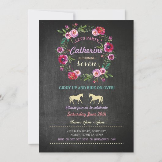 Invitation Rose pour une Fête d'Équitation à Cheva (Devant)