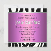 Invitation rose pourpre d'anniversaire de zèbre (Dos)