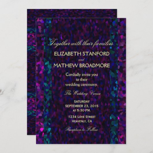 Invitation rose, pourpre et bleu (Devant / Derrière)