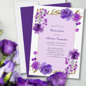 Invitation Rose pourpre et feuille d'or Elegant Quinceanera