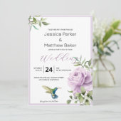 Invitation Rose pourpre et Mariage colibri (Debout devant)