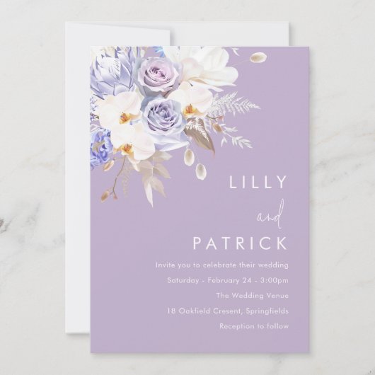 Invitation Rose pourpre et Mariage floral blanc (Devant)