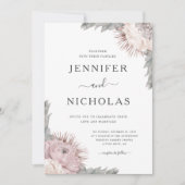 Invitation Rose Poussiéreuse Bohème Floral Fleurs Séchées Mar (Devant)