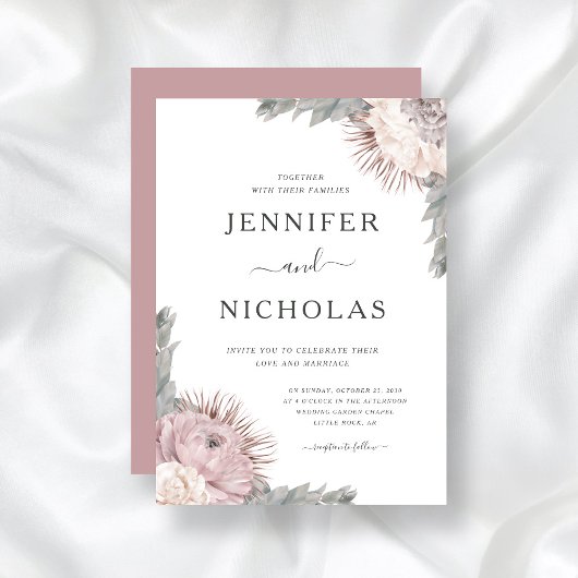 Invitation Rose Poussiéreuse Bohème Floral Fleurs Séchées Mar