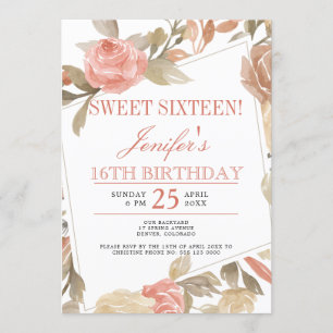 Invitation Rose Poussiéreuse Crème de Pêche Florale Douze Ans