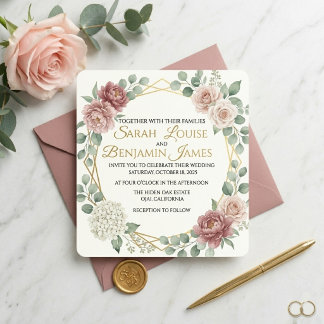 Invitation Rose Poussiéreuse Élégante Géométrique Floral Aqua