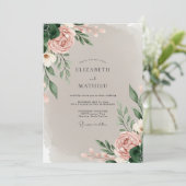Invitation Rose Poussiéreuse Exquise Fleur de Mariage (Debout devant)