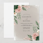 Invitation Rose Poussiéreuse Exquise Fleur de Mariage (Devant / Derrière)
