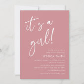 Invitation Rose Poussiéreuse Fête de Naissance Simple Minimal (Devant)