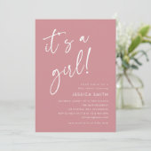 Invitation Rose Poussiéreuse Fête de Naissance Simple Minimal (Debout devant)