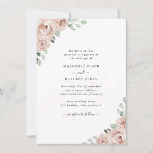 Invitation Rose Poussiéreuse Fleurs Aquarelle Élégant Mariage