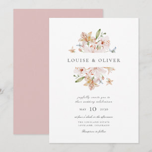 Invitation Rose Poussiéreuse Fleurs De Lys Moderne Aquarelle