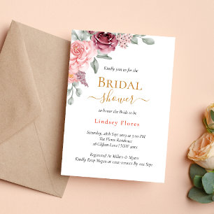 Invitation Rose Poussiéreuse Floral Élégant Doré Lancement de