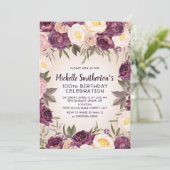 Invitation Rose Poussiéreuse Florale 100e Anniversaire (Debout devant)