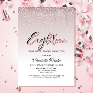 Invitation Rose Poussiéreuse Glamouruse Diamants 18ème Annive
