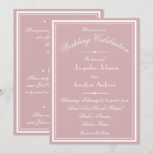 Invitation Rose Poussiéreuse Mariage Écriture Blanche Tout En