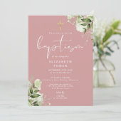 Invitation Rose Poussiéreuse Monogramme Floral de Verdure Bap (Debout devant)