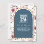 Invitation Rose Poussiéreuse Or Broderie Code QR Bleu Mariage (Dos)