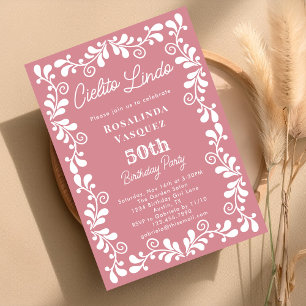 Invitation Rose Poussiéreux Cielito Lindo Mexicain 50e Annive