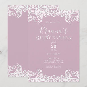Invitation Rose Poussiéreux Dentelle Blanche Élégante Fête de
