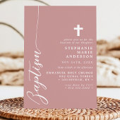 Invitation Rose Poussiéreux Écriture Simple Moderne Baptême