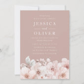 Invitation Rose poussiéreux, Fleurs blanches Mariage d'élégan (Devant)