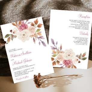 Invitation Rose Poussiéreux Ivoire Floral Robe de Mariée Inté