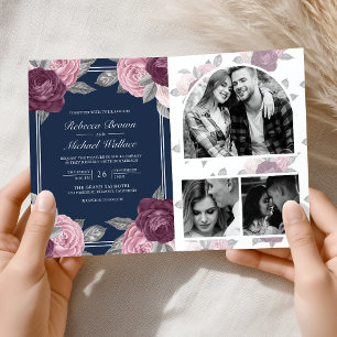 Invitation Rose Poussiéreux Mauve Violet Rose Code QR Marine